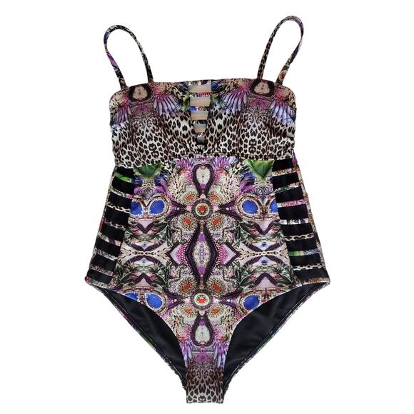 CYN LUCA Women's M Swimsuit 1 Piece Adjustable Straps Leopard Tropical Cutouts - Picture 1 of 9
